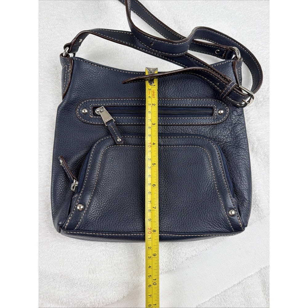 Tignanello Navy Pebbled Leather Crossbody Handbag Shoulder Bag Multiple Pockets - Picture 10 of 11